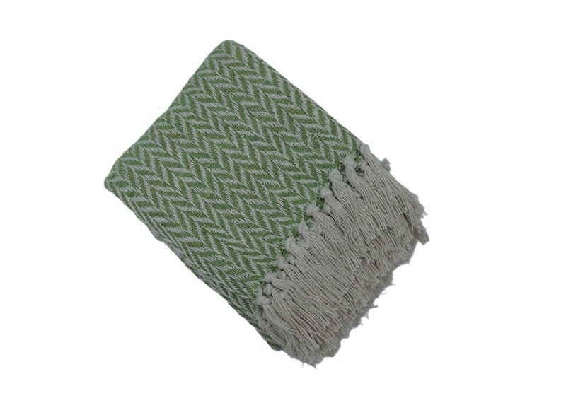 Ambrosia Chevron Herringbone Throws Cotton Sage Green - 130 x 160 cm - 400GSM - Image 1